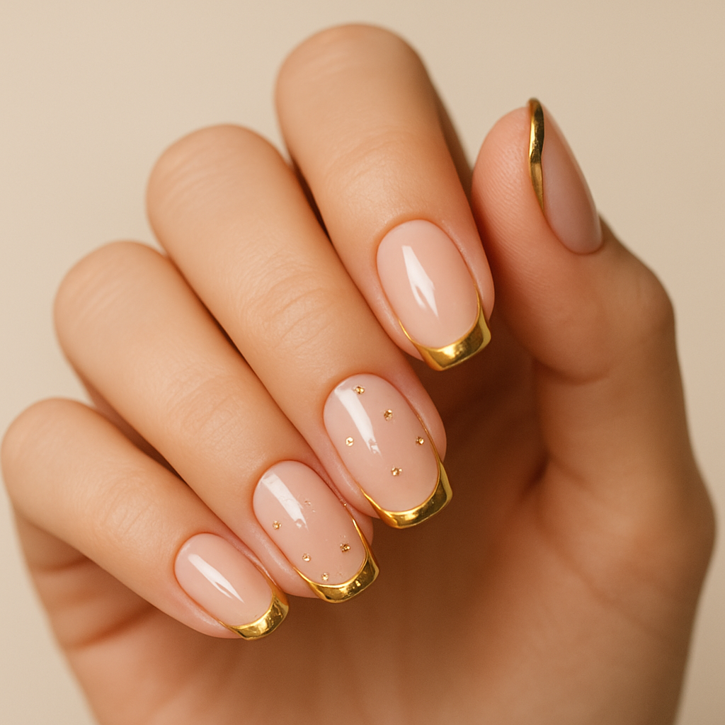 Modern French manicure with gold tips