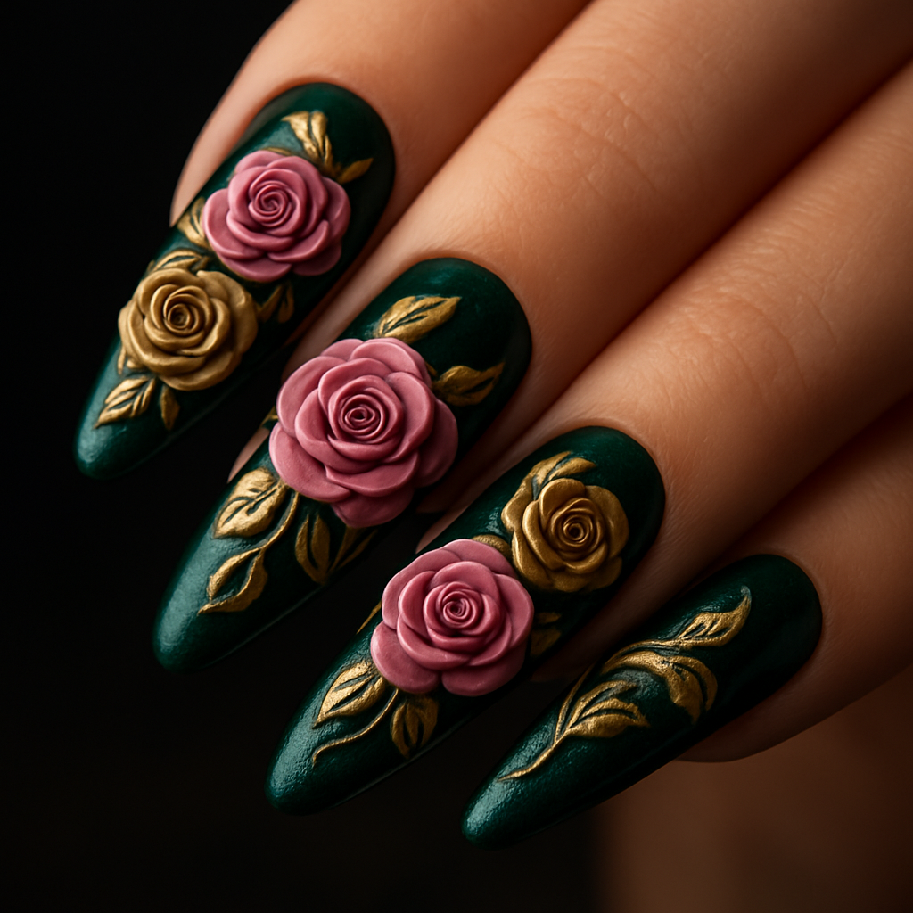 3D floral sculpted nail art